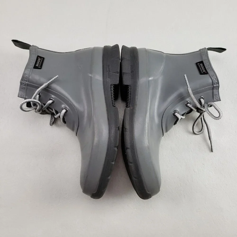 Bogs Amanda Chukka Rain Boot Womens 6 Gray Lace Up Rubber Waterproof Ankle